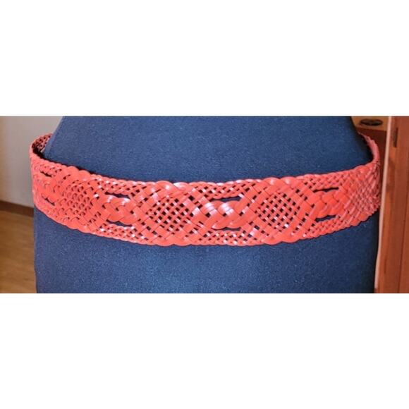 Womens Red Wide Braided Retro Vtg Belt Silver Buckle M L 40" Western Boho Hippie - Picture 2 of 6